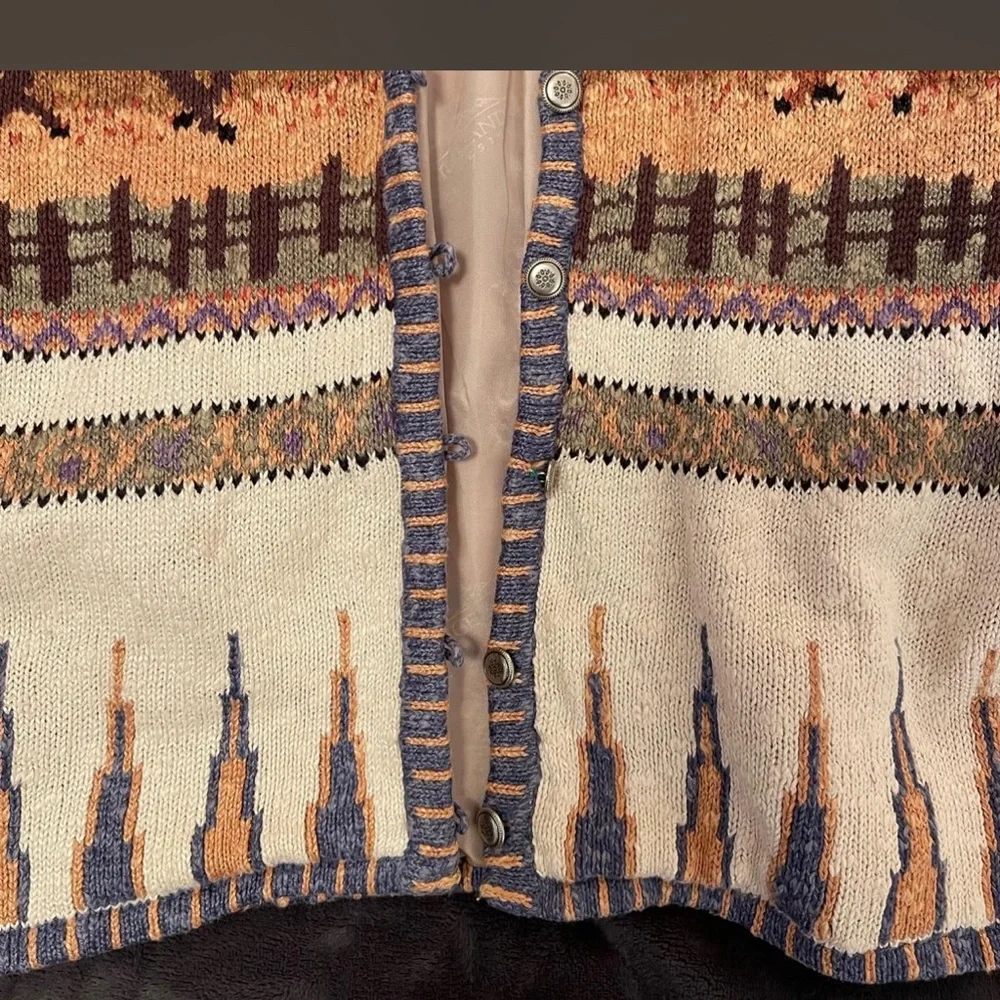 Icelandic Designs Colorful Horse pony western Pattern Cardigan M EUC - Picture 10 of 12